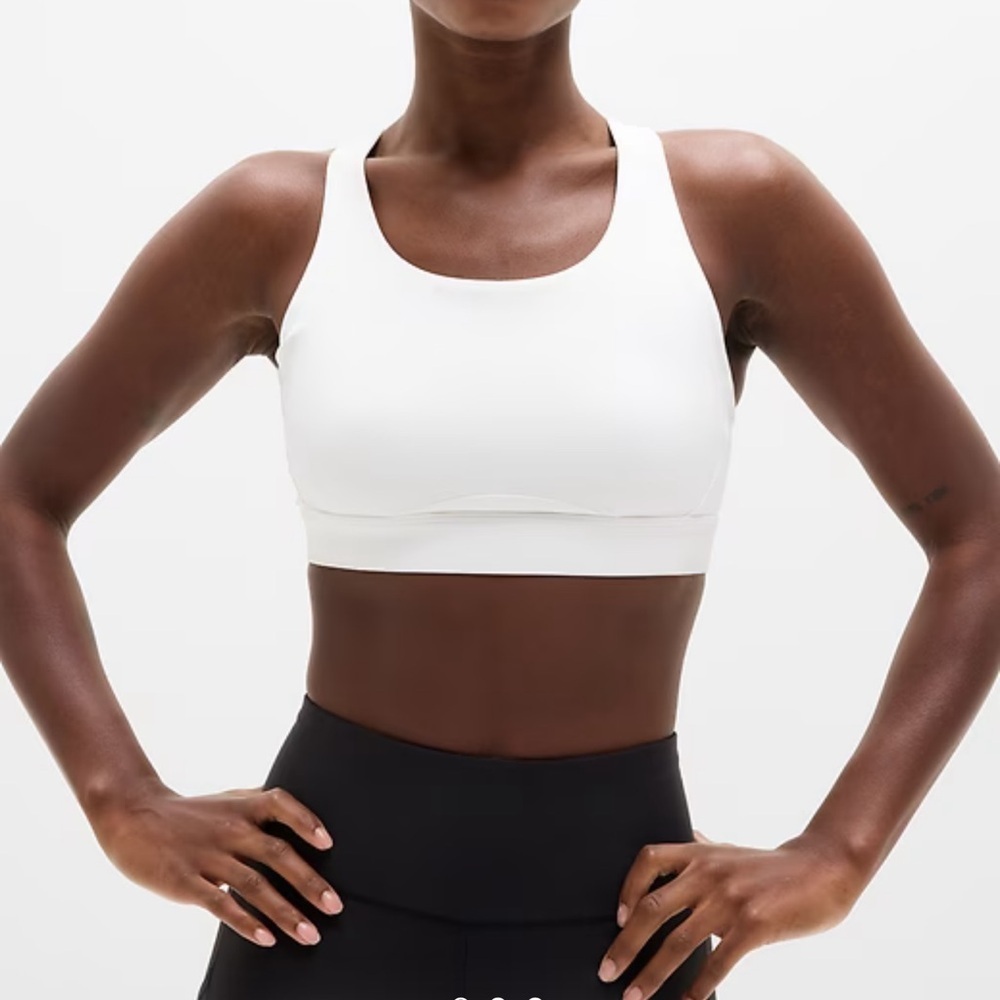 Athleta White Cross Back Sports Bra Size XL Strappy Racerback Yoga Bra EUC - Picture 1 of 13